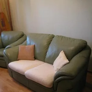 Кожаные диван и кресло (цвет 